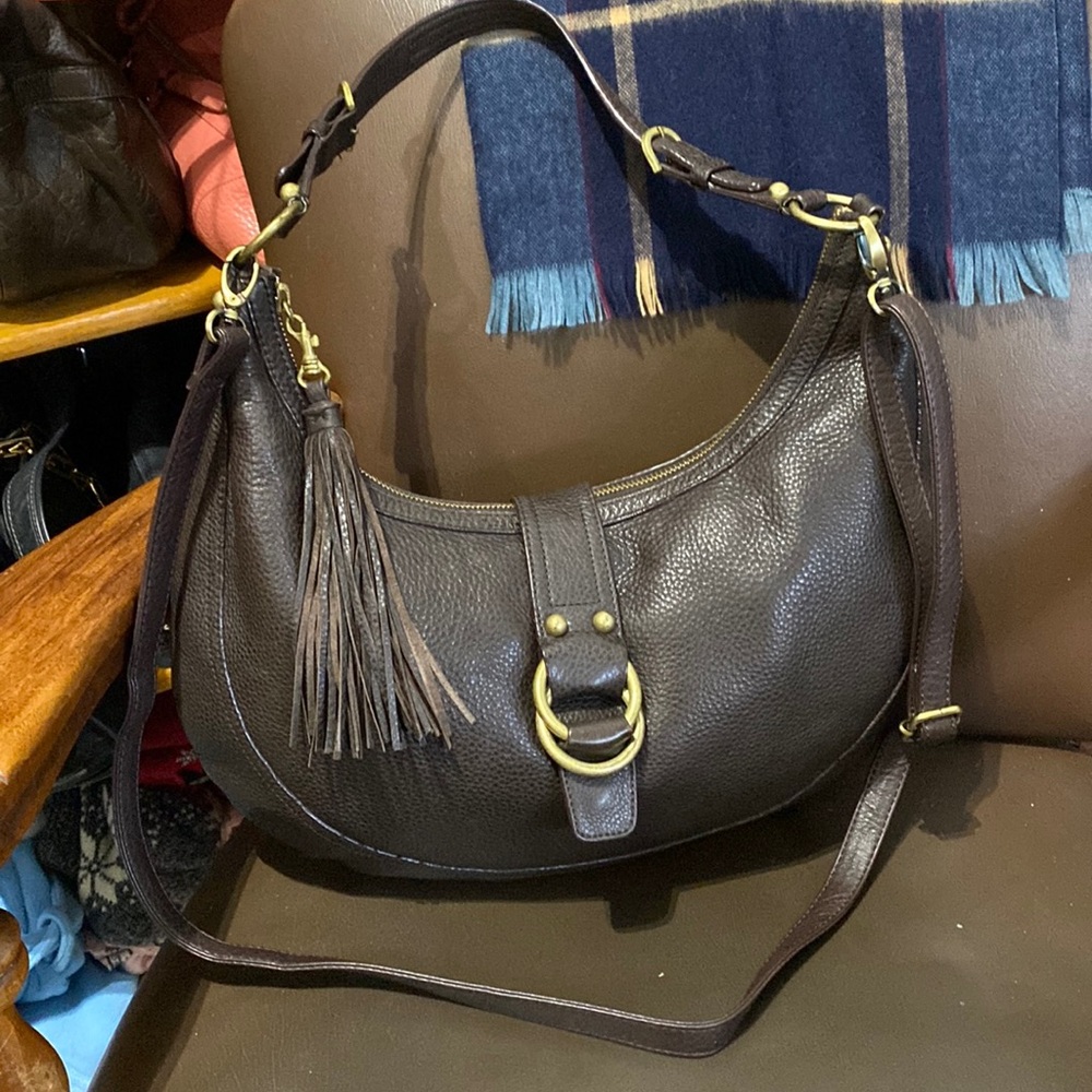Vintage Danier Dark Brown Leather Hobo Shoulder Bag with Tassel